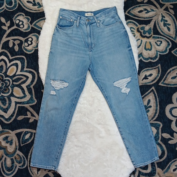 Madewell the mom jean high rise distressed light wash jeans Women's sz 28 - Picture 2 of 10